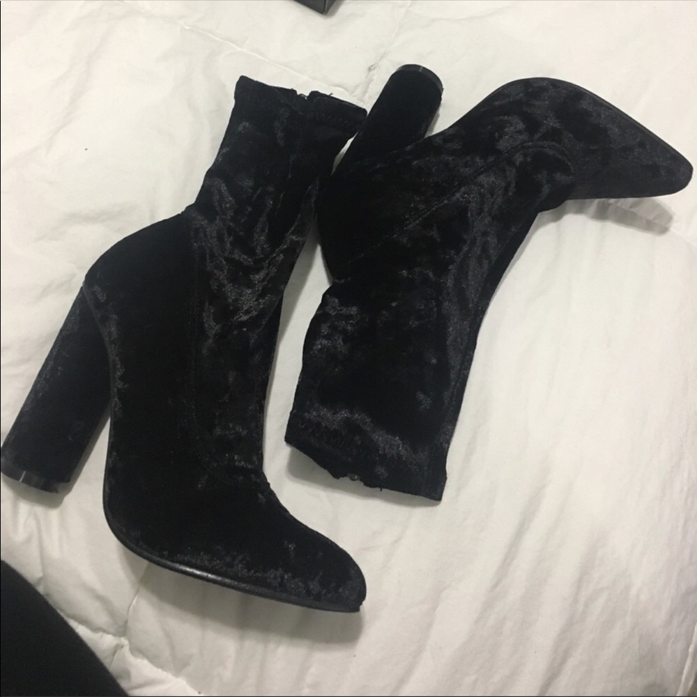 Black suede/ crushed velvet booties